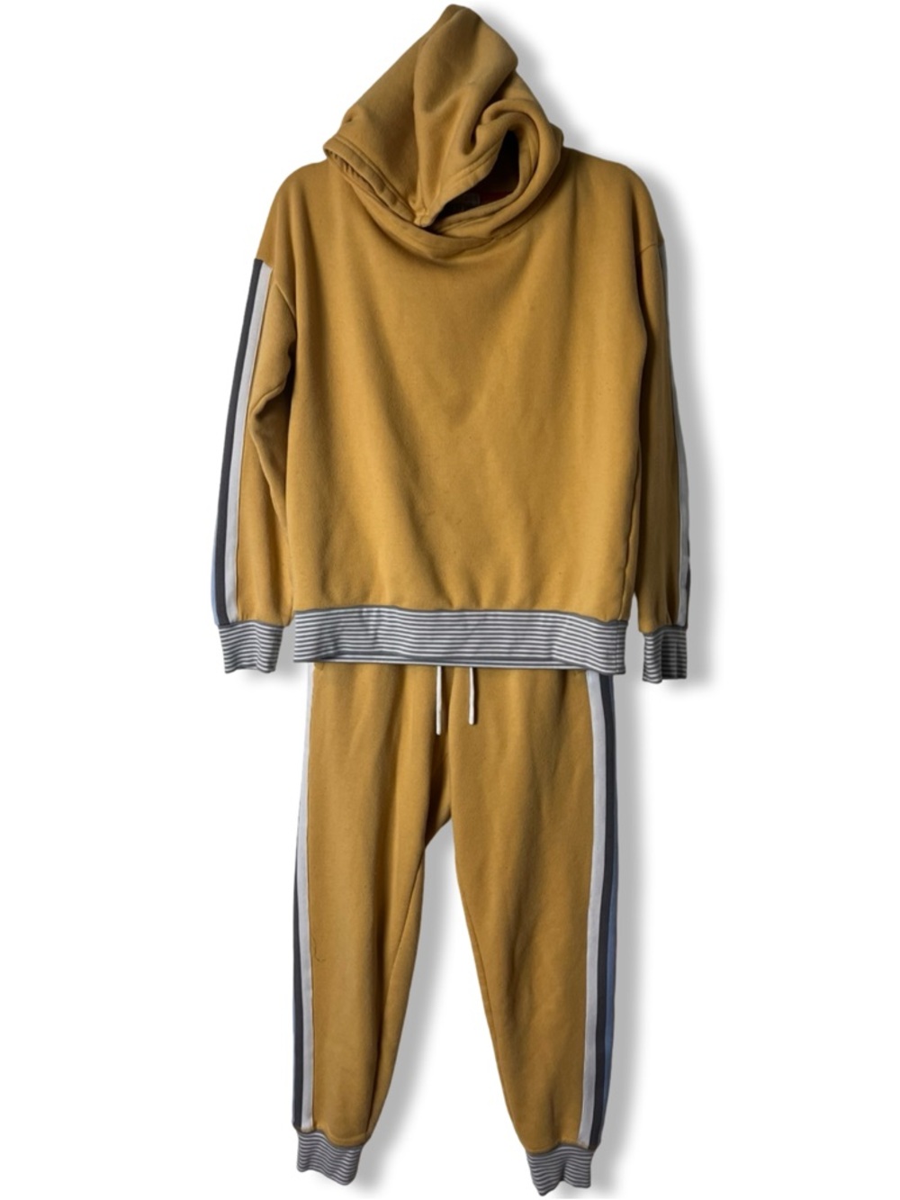 P.J. Salvage Womens Fleece Hoodie Jogger Lounge‎ Set Side Stripe Mustard Sz. XS